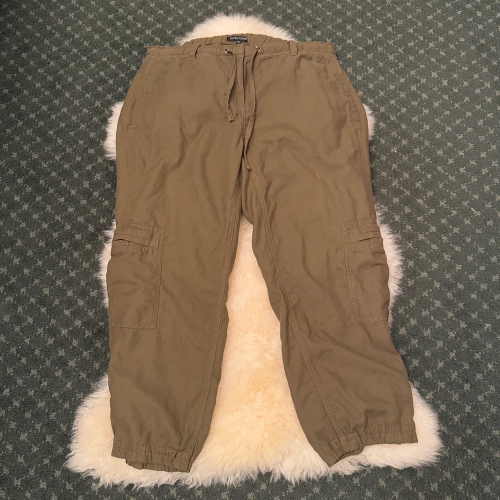 Eileen Fisher Olive Green Cropped Cargo Ankle Pants